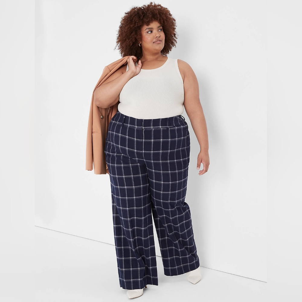 Lane Bryant High-Rise Perfect Drape Wide Leg Pant - Grey Purple Plaid